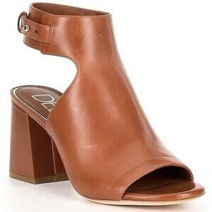 Deltan Sadie Cognac Tan Leather Peep Toe Heel Shooties